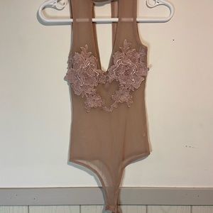 Pink Lace Floral Bodysuit